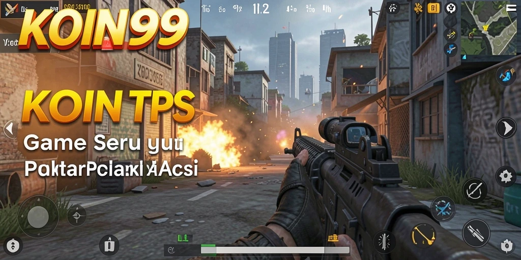 Tampilan utama gameplay KOIN99 dengan aksi menegangkan dalam pertempuran TPS.