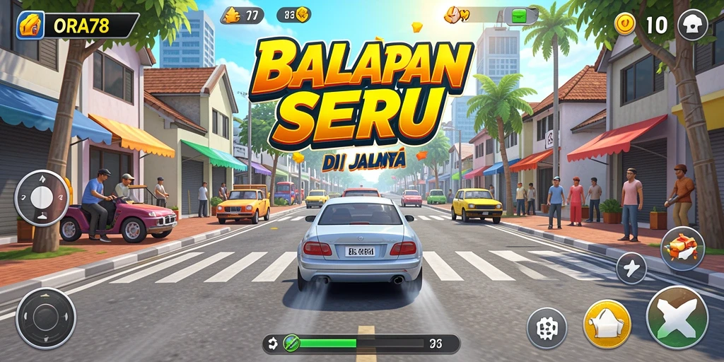 Gameplay seru dan cepat di <strong>ORA78</strong> dengan mobil balap memukau.